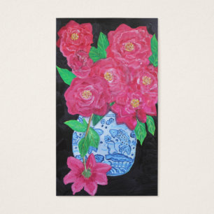 Cartes De Visite Roses dans le vase chinois