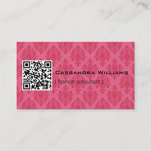 Cartes de visite roses de CODE de la damassé QR (Devant)