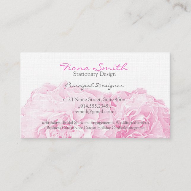 Cartes de visite roses de pivoine (Devant)