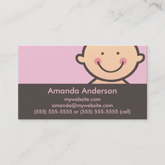 Cartes de visite roses et Brown de visage de bébé (Devant)