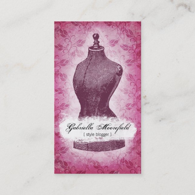 Cartes de visite roses grunges vintages de mode (Devant)