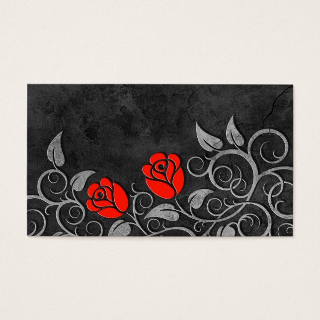 Cartes De Visite Roses rouges en pierre foncée (Devant)