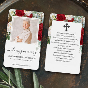 Cartes De Visite Roses rouges Floral Photo Sympathie Prière funérai