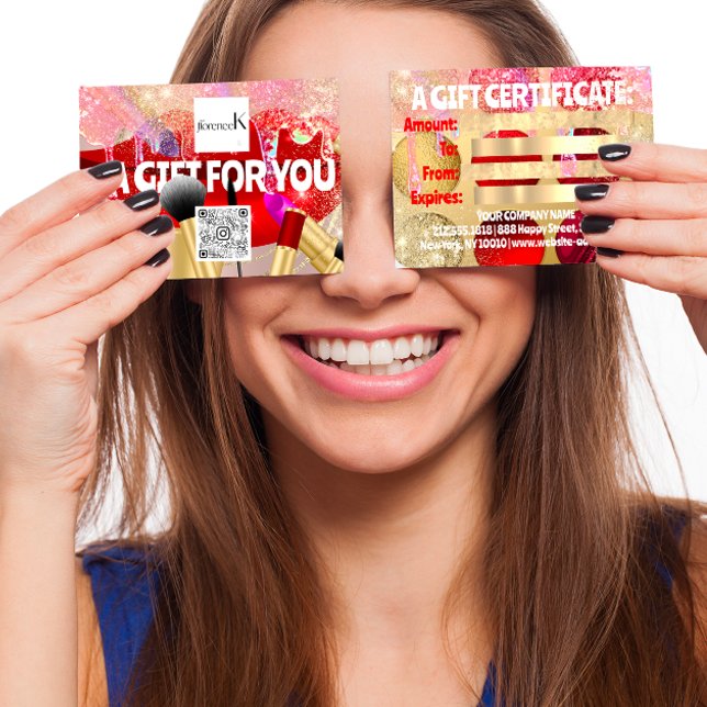 Cartes De Visite Rouge Lipstick maquillage Artiste Logo QR 100 pièc (QR for Quality and Radianc)