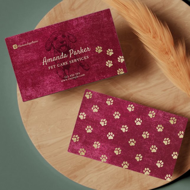 Cartes de visite Rouge Velours Services de soins p (modern pet care services premium business card )