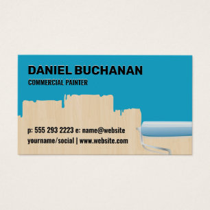 Cartes De Visite Rouleau de peinture   Peinture bleue sur mur de bo
