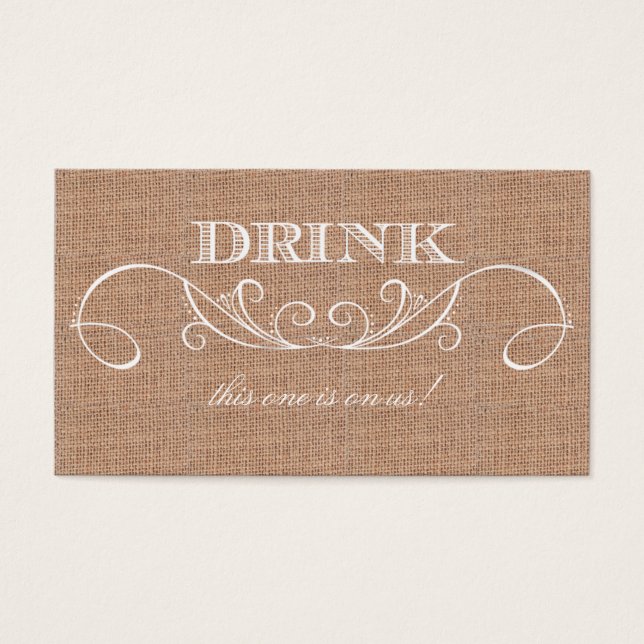 Cartes De Visite Rustic Burlap Imprimer Mariage Boire Billet (Devant)