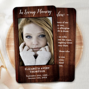 Cartes De Visite Rustic Funeral Memorial Poem Sympathy Prayer Card