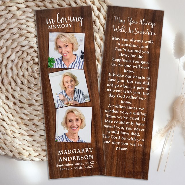 Cartes De Visite Rustic Memorial 3 Photo Funeral Signet (Créateur téléchargé)