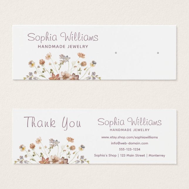Cartes De Visite Rustic Romantic Flowers stud Earring display card (Devant & derrière)
