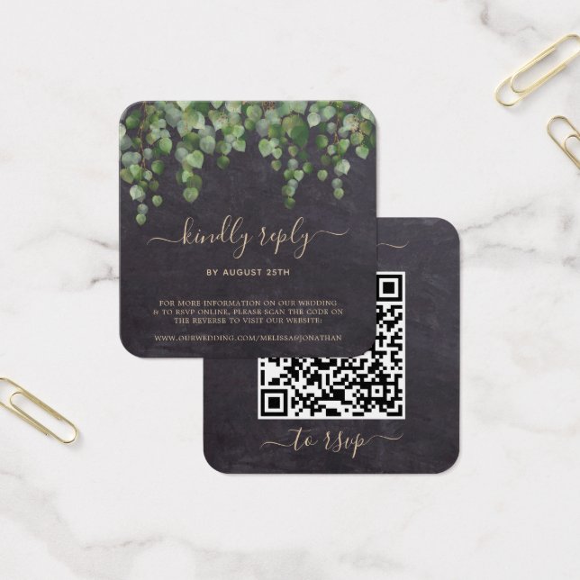 Cartes De Visite Rustique Eucalyptus Botanique Mariage QR Code RSVP (Bureau)