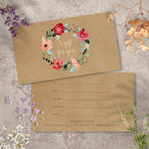 Cartes De Visite Rustique joli Floral Garland certificat cadeau
