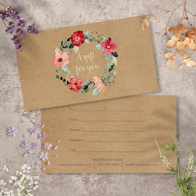 Cartes De Visite Rustique joli Floral Garland certificat cadeau (Rustic Pretty Floral Garland Gift Certificate)