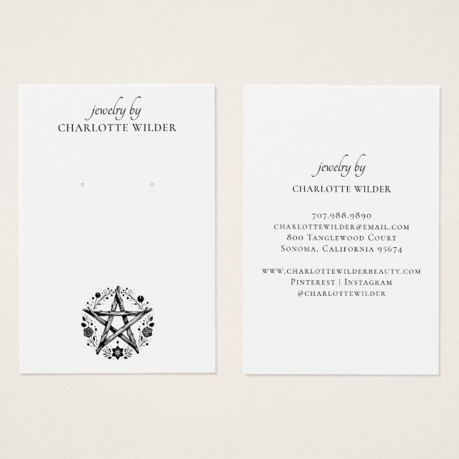 Cartes De Visite Rustique Pagan Wiccan Pentacle Bijoux oreille (Devant & derrière)