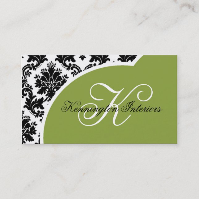 Cartes de visite Sage Green Black Damask (Devant)