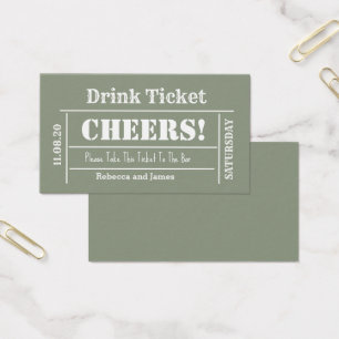 Cartes De Visite Sage Green Elegant Wedding Billet de boisson gratu