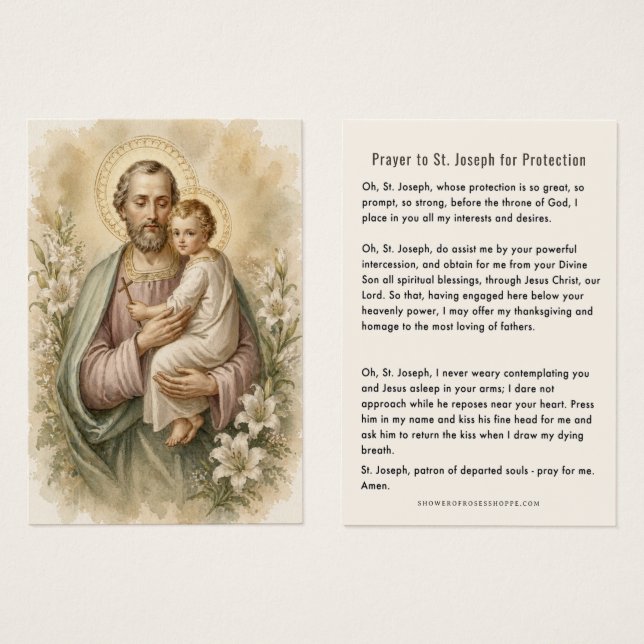 Cartes De Visite Saint Joseph avec l'Enfant Jésus Prière de Protect (Devant & derrière)