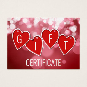 Cartes De Visite Saint Valentin Amour Red Hearts Certificat cadeau