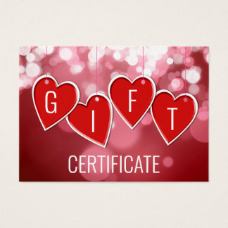 Cartes De Visite Saint Valentin Amour Red Hearts Certificat cadeau