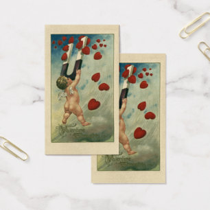Cartes De Visite Saint-Valentin vintage, Chérubin avec des cœurs ai
