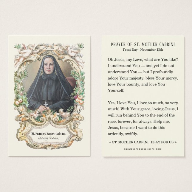 Cartes De Visite Sainte Mère Cabrini Catholique Prière religieuse r (Devant & derrière)