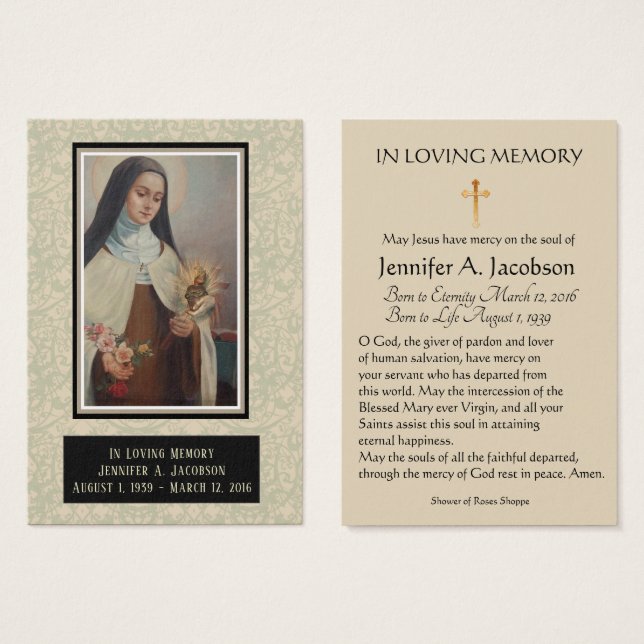 Cartes De Visite Sainte-Thérèse de Lisieux (Devant & derrière)