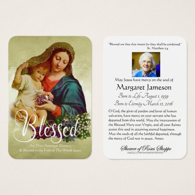 Cartes De Visite Sainte Vierge Marie Mémorial funéraire catholique  (Devant & derrière)