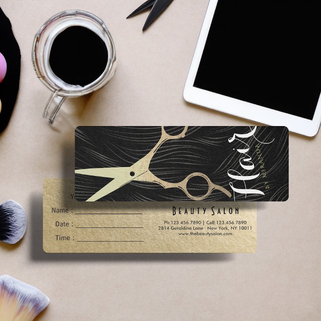 Cartes De Visite Salon de coiffure Ciseaux d'or Rendez-vous coiffeu (Créateur téléchargé)
