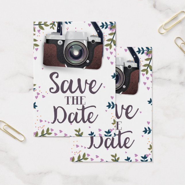 Cartes De Visite Sauver la date Appareil photo vintage (Bureau)