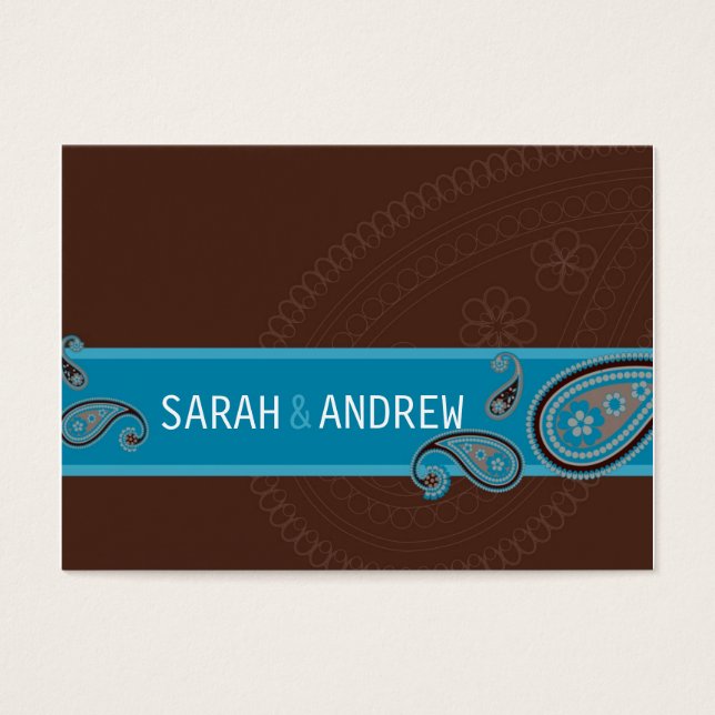 Cartes De Visite SAVE THE DATE :: Paisley - choc & turquoise (Devant)