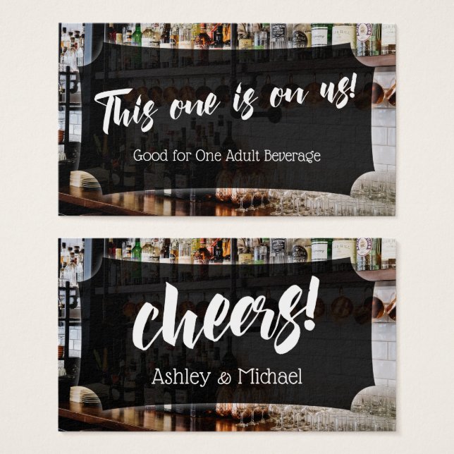 Cartes De Visite Script avec photo de bar, billets de boisson pour  (Devant & derrière)