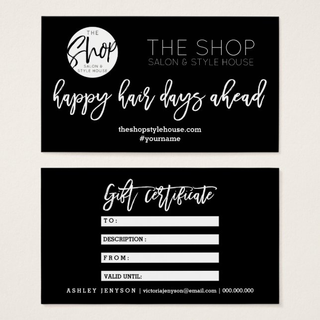 Cartes De Visite Script de cheveux élégant typographie certificat c (Devant & derrière)