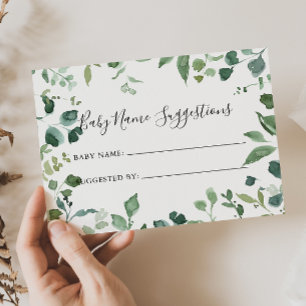 Cartes De Visite Script Green Foliage Baby Name Suggestions Card