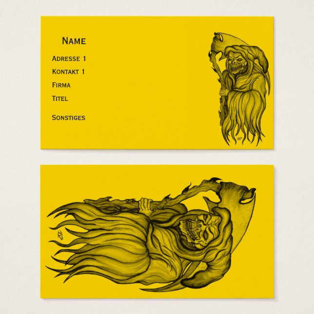 Cartes De Visite Scythe man - La Mort, Faucheuse Grim (Devant & derrière)