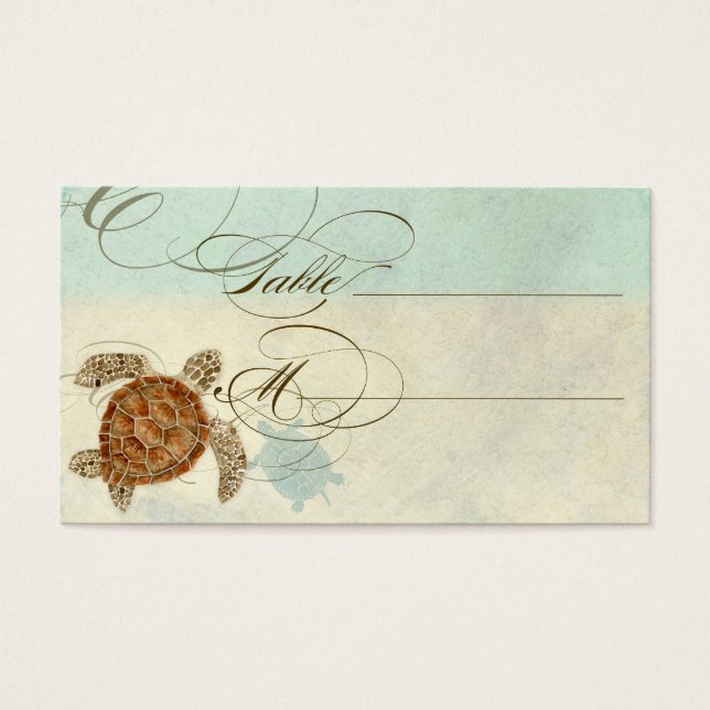 Cartes De Visite Sea Turtle Modern Coastal Ocean Beach Swirls (Devant)