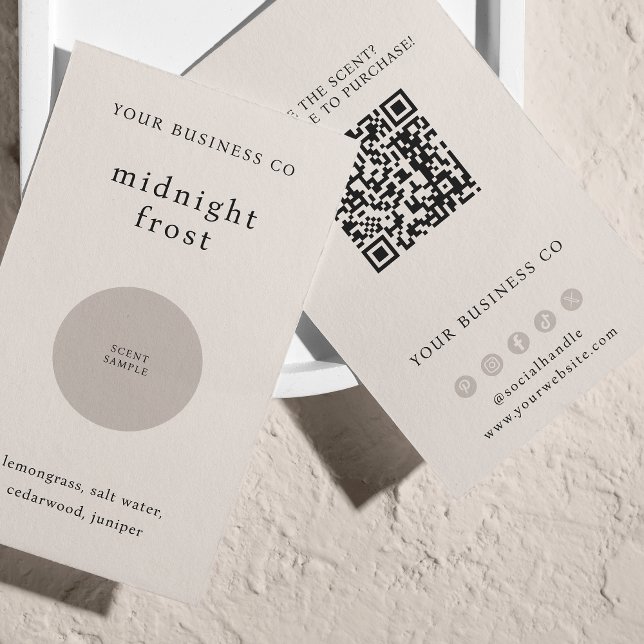 Cartes De Visite Sent Échantillon Tester parfum Beige QR Code Card (Créateur téléchargé)