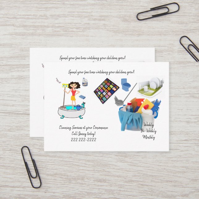 Cartes de visite, Services de nettoyage de dame (Devant/Arrière en situation)