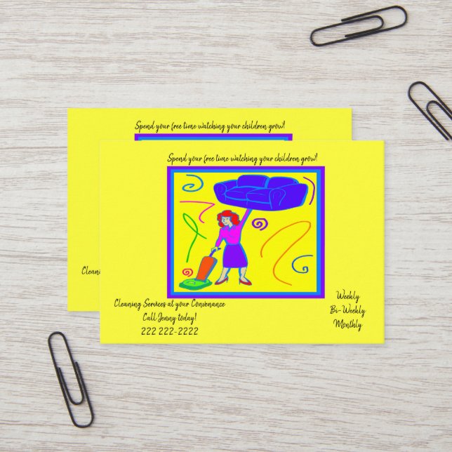 Cartes de visite, Services de nettoyage de dame (Devant/Arrière en situation)