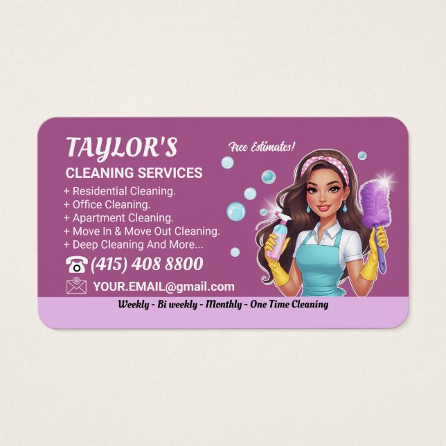 Cartes De Visite Services de nettoyage Femme de ménage brune Nettoy (Devant)