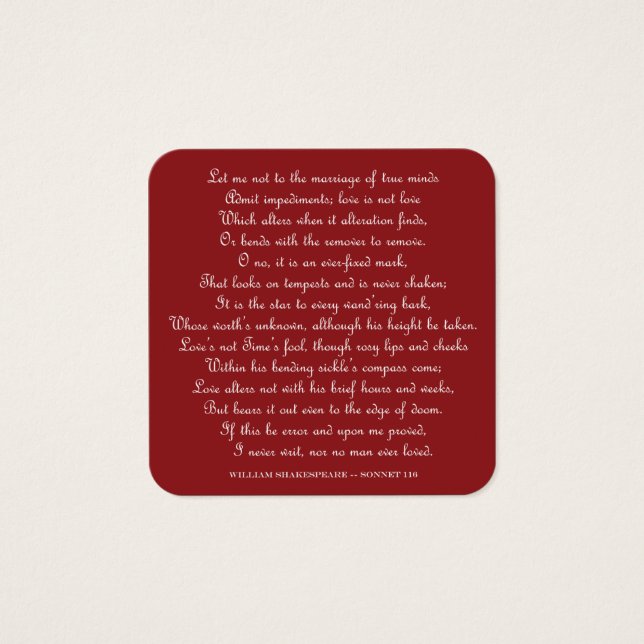 Cartes De Visite Shakespeare's Sonnet 116 Square Magnet (Devant)