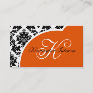 Cartes de visite Sherbet Orange Black Damask