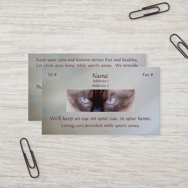 Cartes de visite Siamese Eyes (Devant/Arrière en situation)