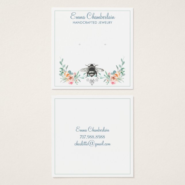 Cartes De Visite Signature de script Personnalisé Bee Floral (Devant & derrière)