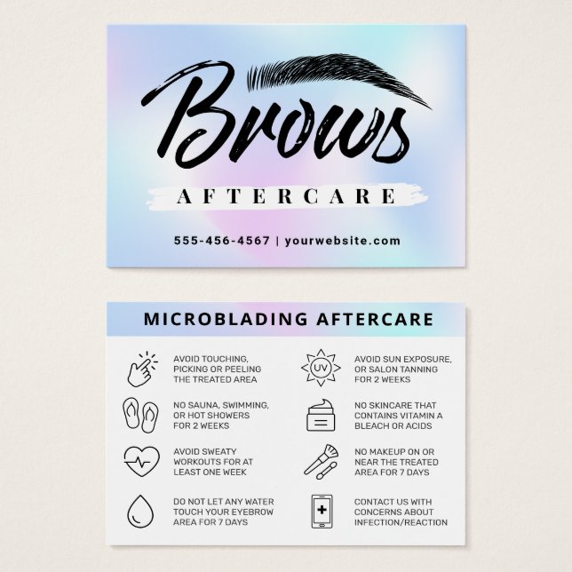 Cartes De Visite Signature UV Gloss Holographique Brow Afcare Card (Devant & derrière)