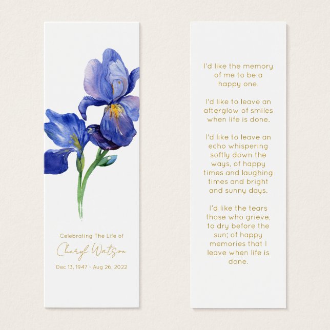 Cartes De Visite Signet de deuil simple Iris (Devant & derrière)
