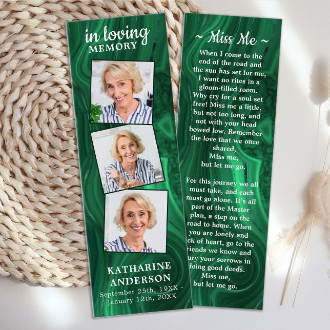 Cartes De Visite Signet de prière funéraire 3 Photo Marbre vert (Créateur téléchargé)