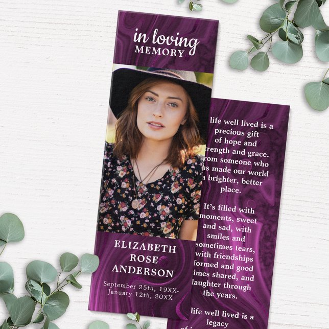 Cartes De Visite Signet de prière funéraire en marbre violet (Créateur téléchargé)