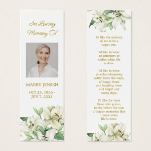 Cartes De Visite Signet floral lily Photo Mémorial funéraire