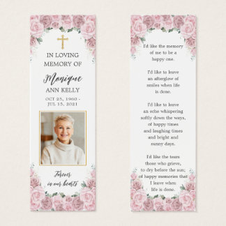 Cartes De Visite Signet Funéraire Photo Floral Rose Pâle Mémorial
