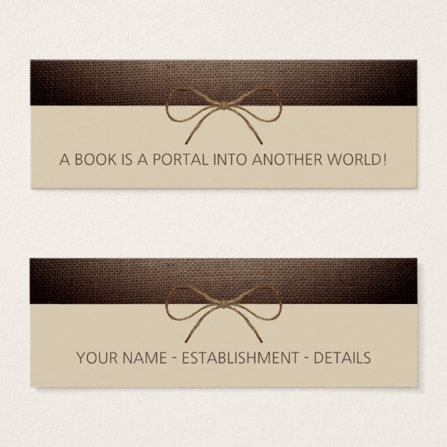 Cartes De Visite Signet Rustique Burlap et Twine Bow (Devant & derrière)